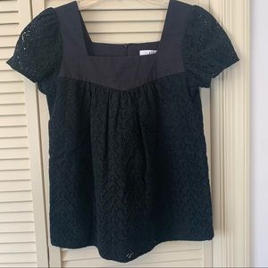 Tibi Black Eyelet Top
